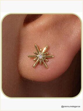 Dainty 14K Gold Star Stud Earrings Hypoallergenic Gift